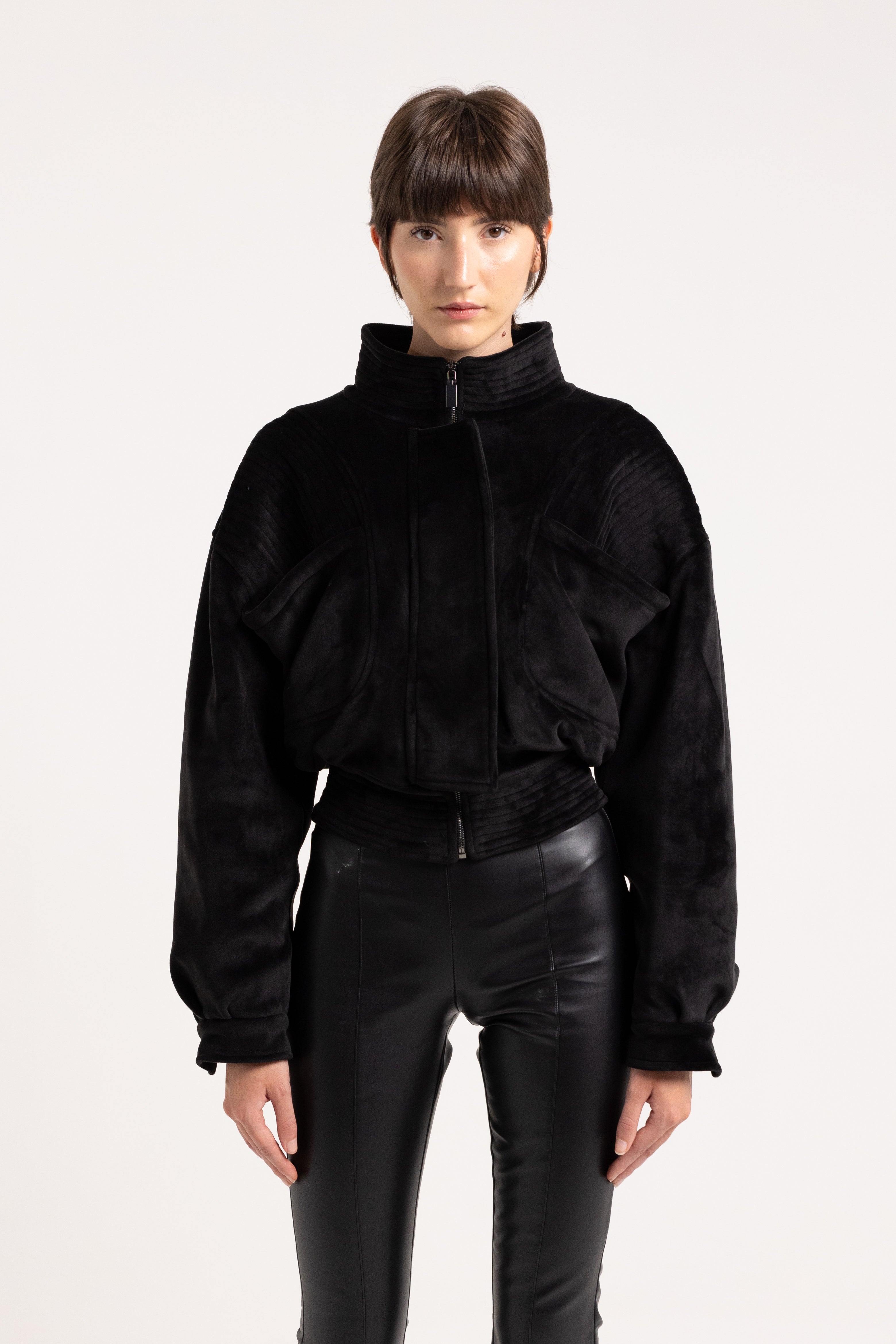 "Kurt" black velvet bomber jacket