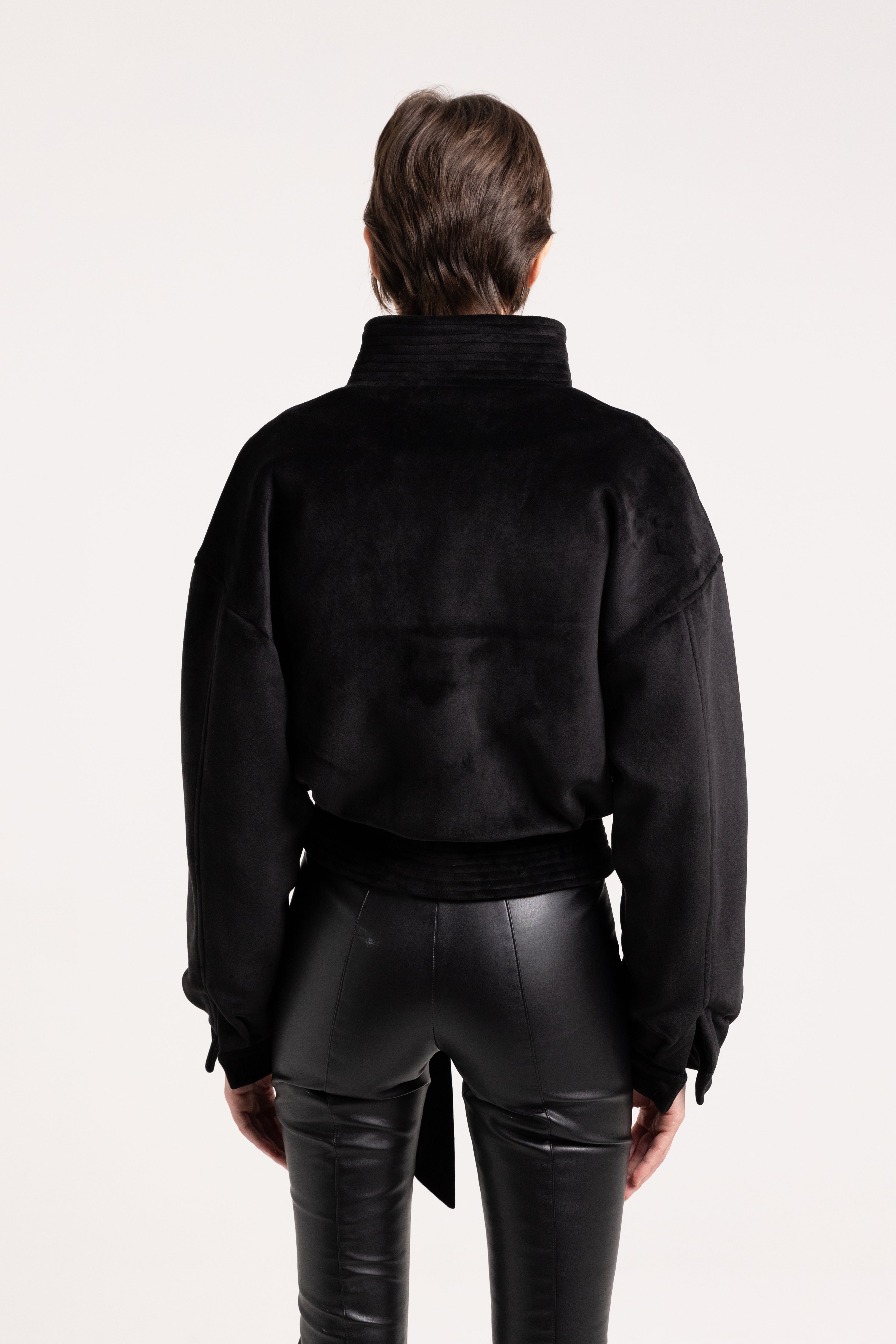 "Kurt" black velvet bomber jacket