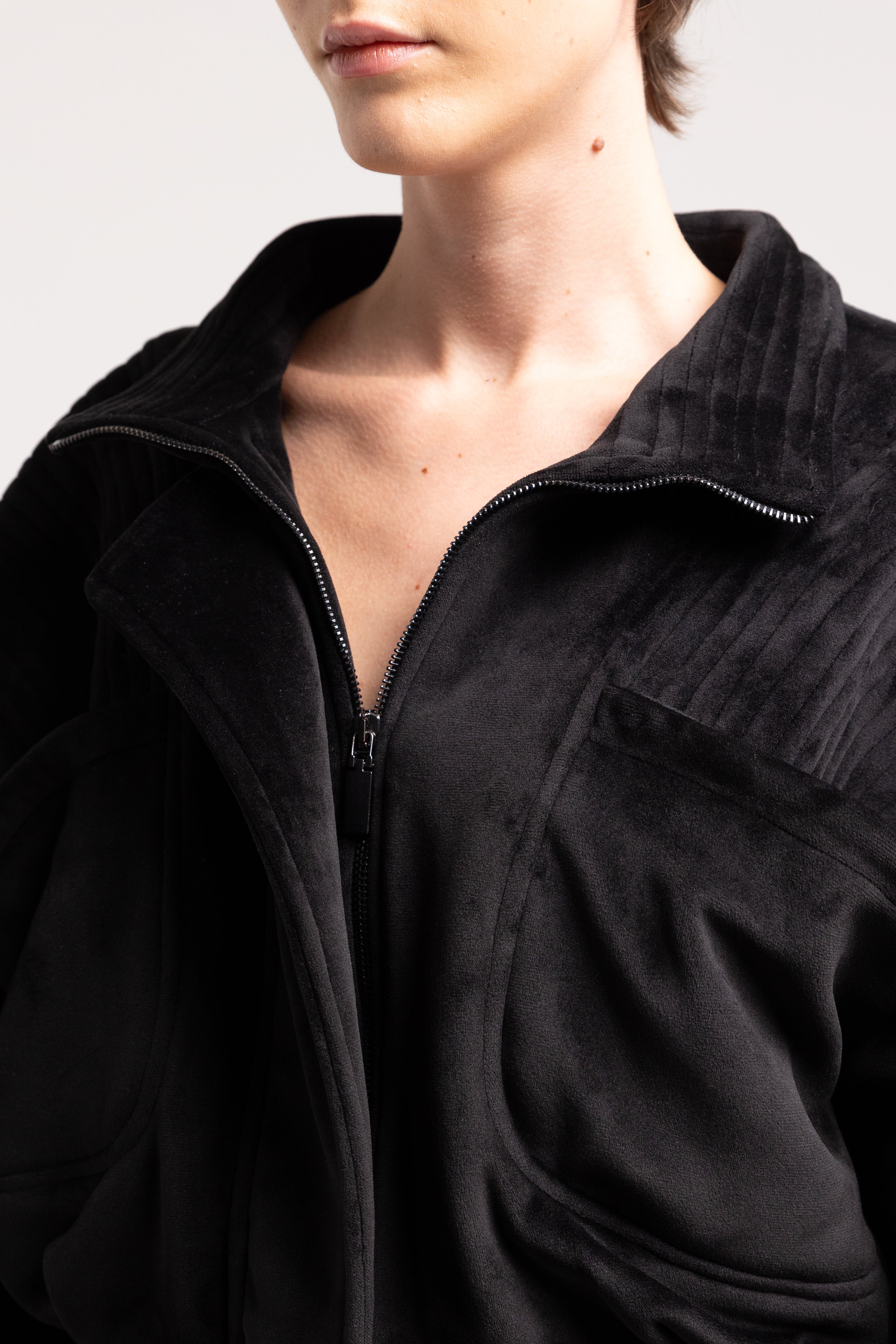 "Kurt" black velvet bomber jacket