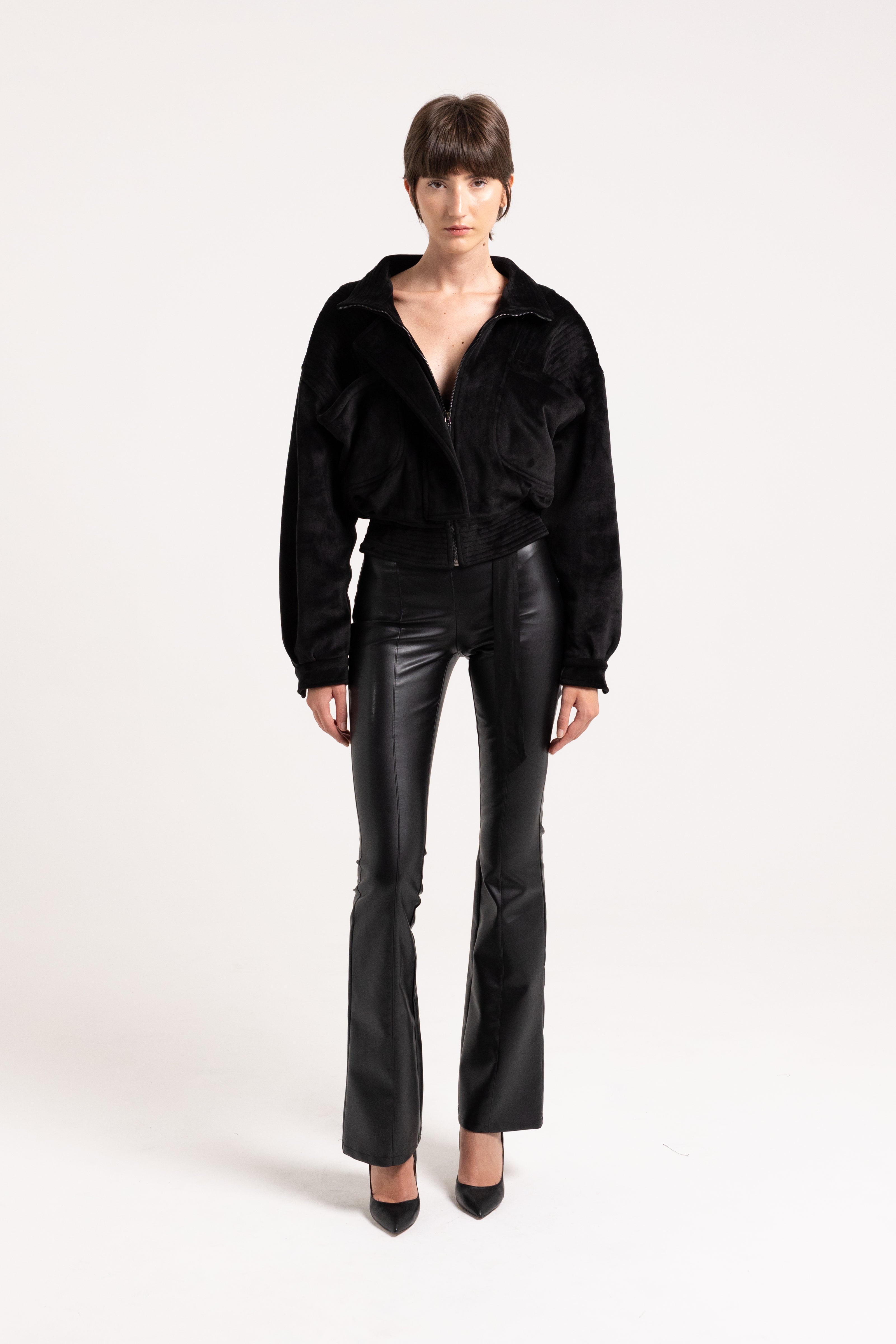 "Kurt" black velvet bomber jacket