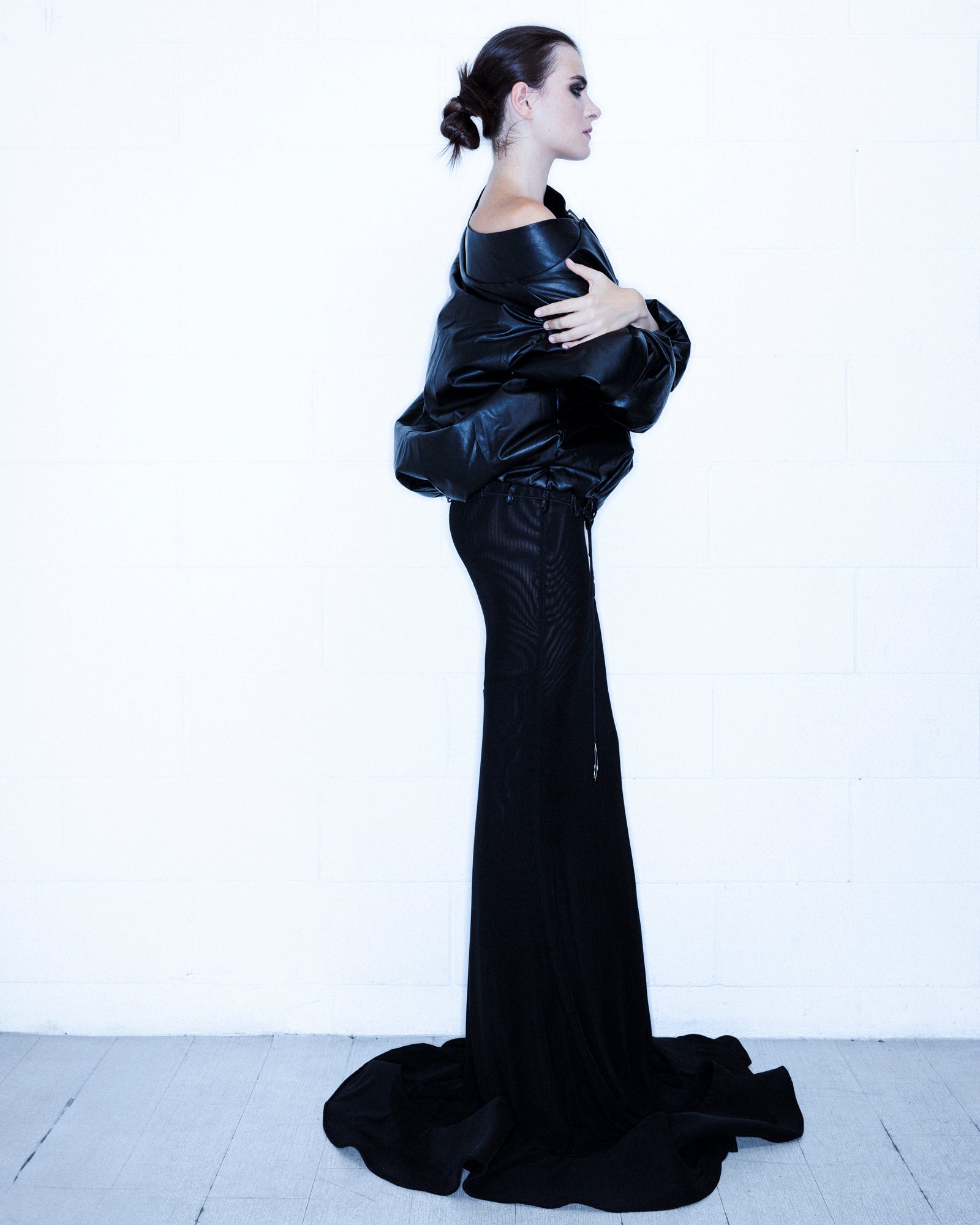 Black oversized "Spazi" bomber jacket