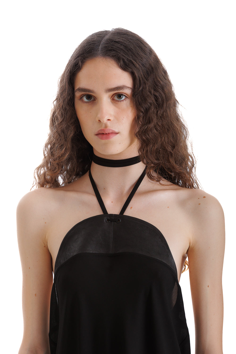 Black "Flem" Mini Dress in Fabric and Leather