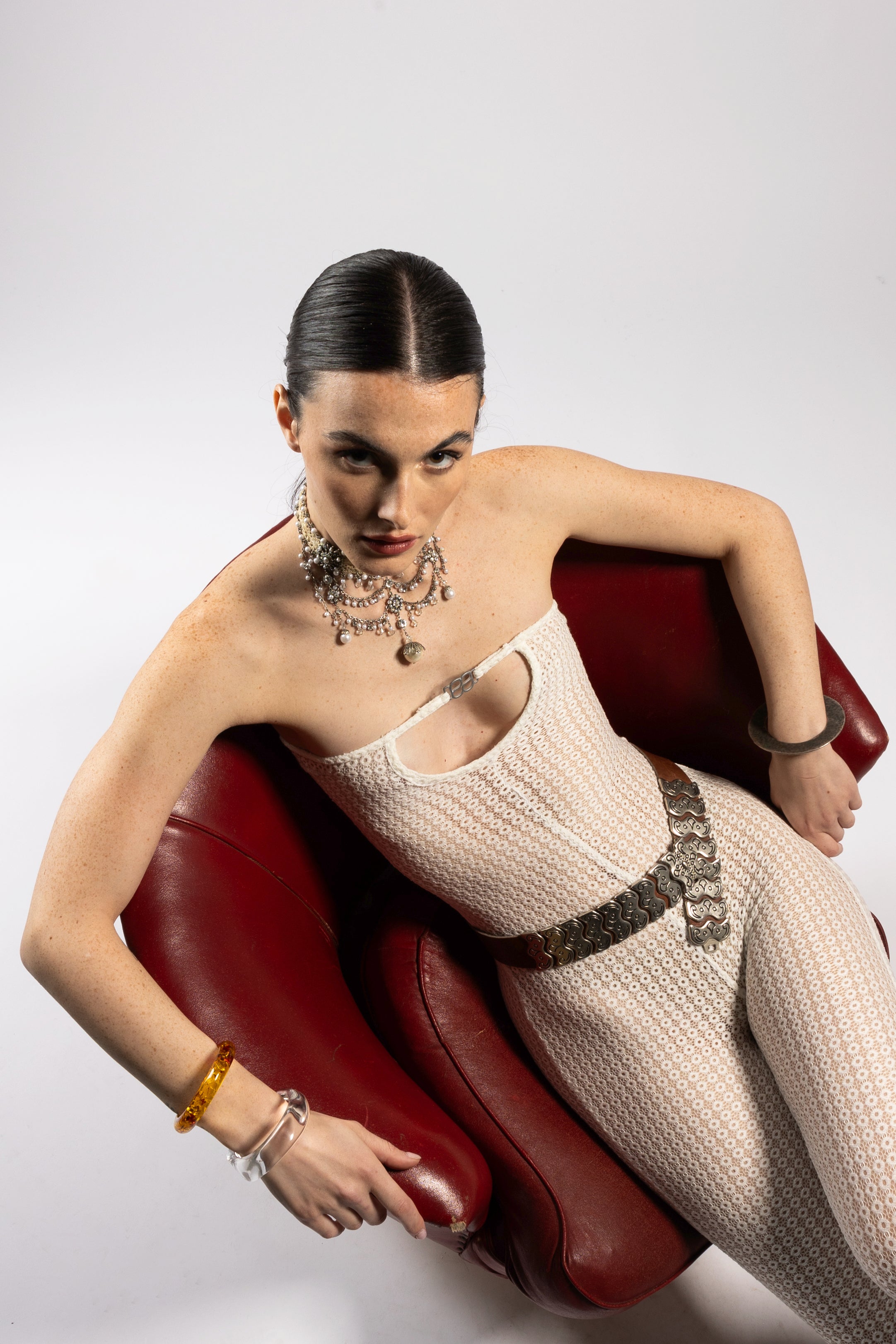 "Talia" white lace fitted jumpsuit