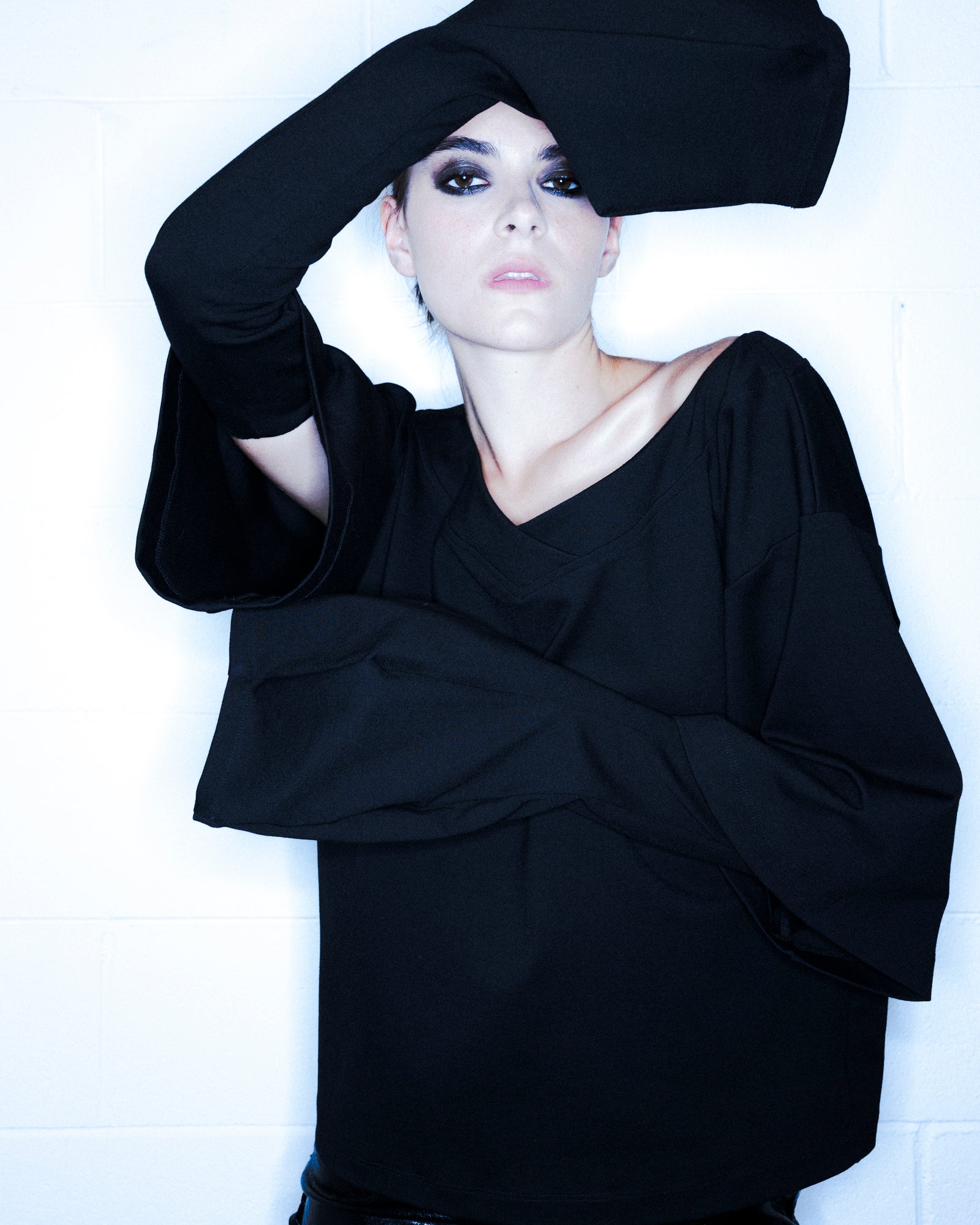 "Seppia" structured T-shirt with removable sleeves