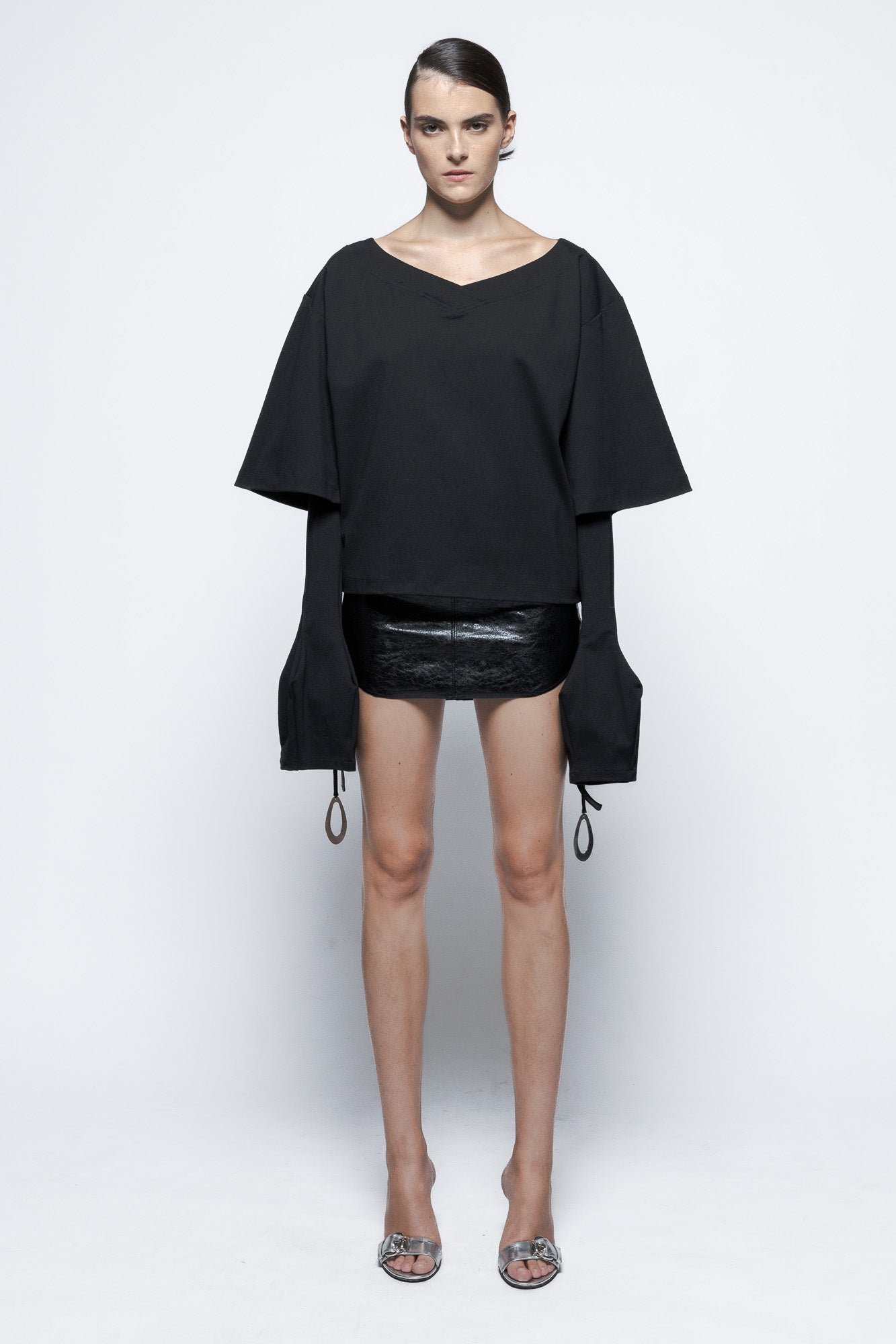 "Seppia" structured T-shirt with removable sleeves