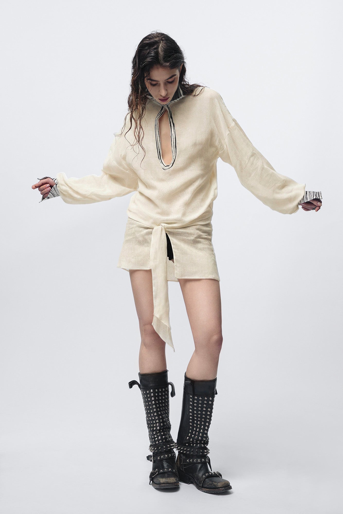 "Luna" Beige Blouse Mini Dress